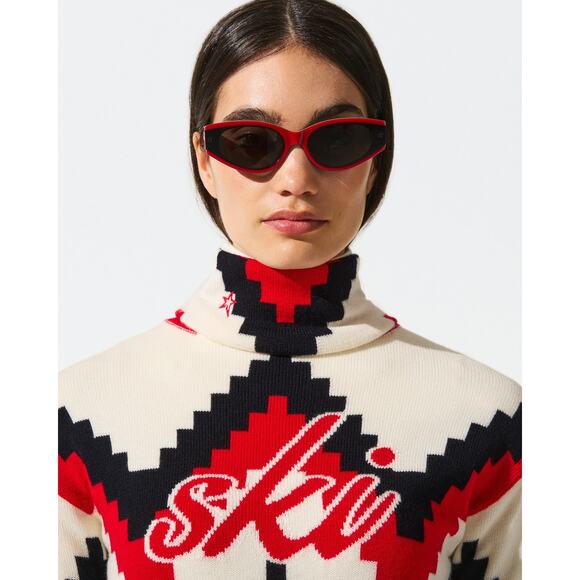 PERFECT MOMENT CHEVRON MERINO WOOL TURTLENECK SWEATER red small - Picture 5 of 11